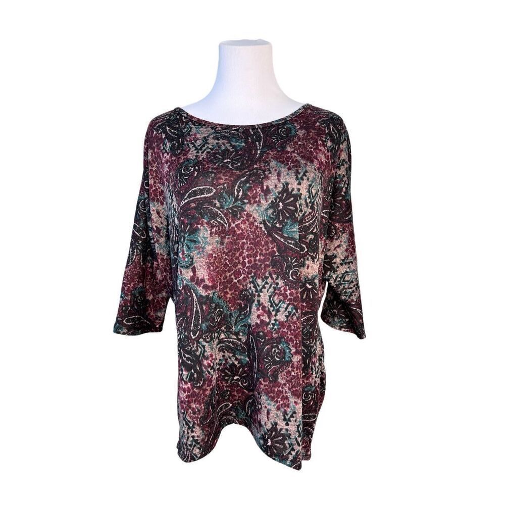 2/$20 Bobbie Brooks Round Neck 3/4 Sleeve Paisley Floral Blouse Knit Top sz XL